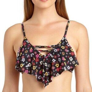California Waves MULTI Juniors' Floral Flounce Bikini Swim Top, US S